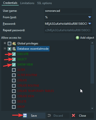 HeidiSQL - Select User Permissions