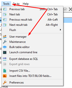 HeidiSQL - Open User Manager